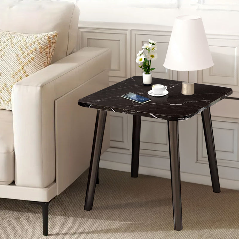 Black Ceramic Table 40cm Stone Pattern Modern Compact Design Metal Legs