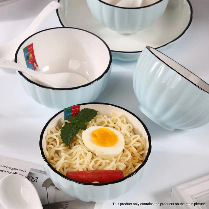 Japanese Blue Ceramic Dinnerware Set of 6 4.5in Bowl 7.5in Plate 6in Noodle Bowl