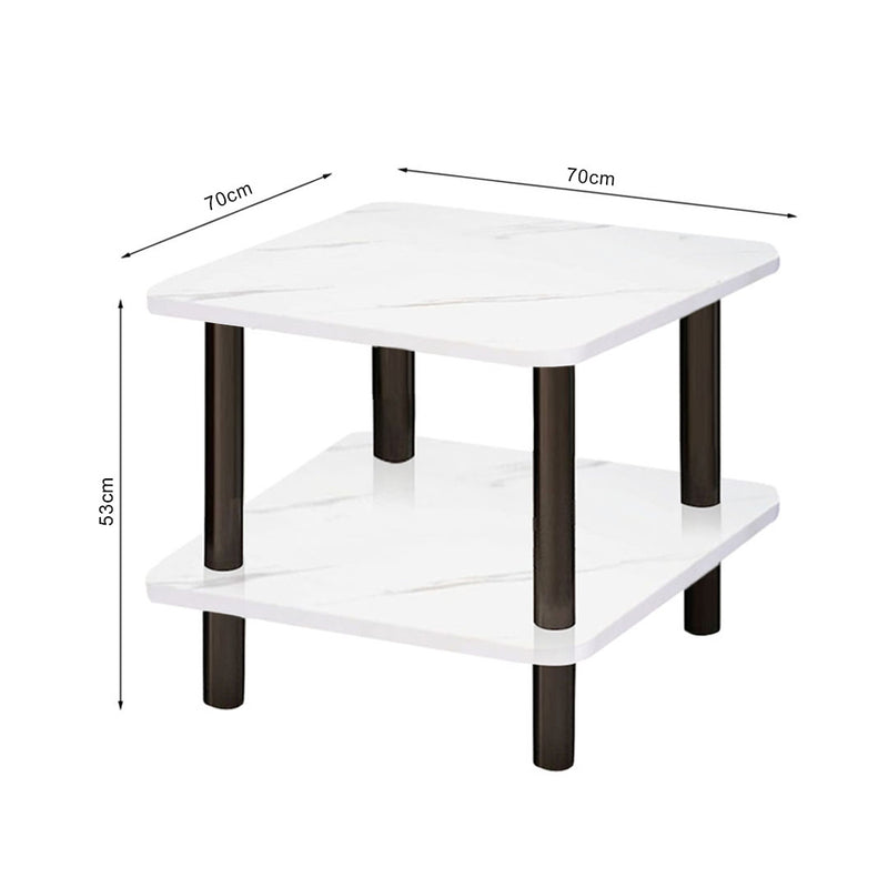 70x70x53cm White Ceramic Side Table Stone Pattern Black Metal Legs