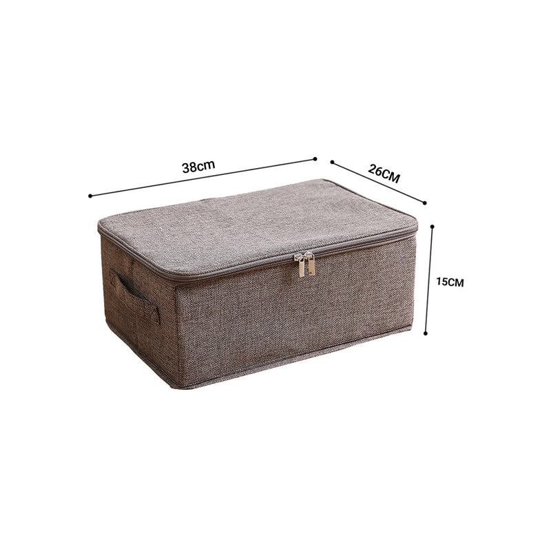 2X Foldable Fabric Storage Box 38cmx26cmx15cm Coffee Double Zipper