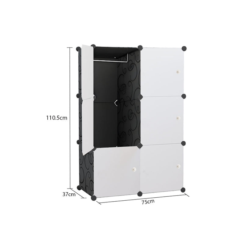 3 Tier 6 Cube Portable Wardrobe 75x37x110.5cm Polypropylene Black White