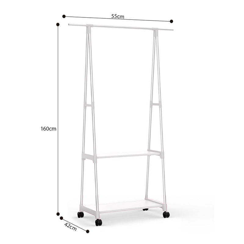 2X 2 In 1 Garment Rack Plastic Coated Iron Pipe 55x42x160cm 12kg White Wheels