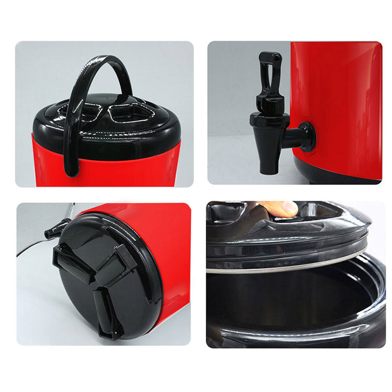 4X 8L Stainless Steel Insulated Hot Cold Milk Tea Dispenser With Faucet Red