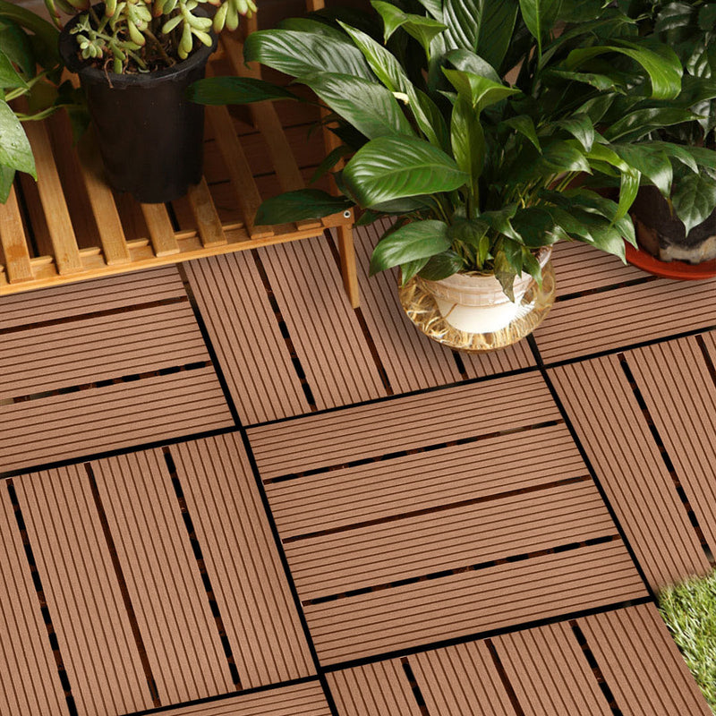 2X 11 Pcs Wooden Composite Interlocking Decking Tiles 30x30x2.2cm Red Brown