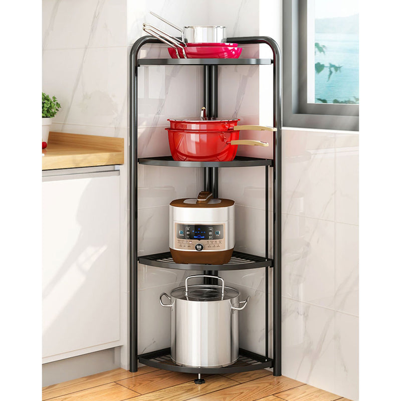 4 Tier Carbon Steel Corner Shelf With Wheels Foldable Black 51cm X 35cm X 120cm