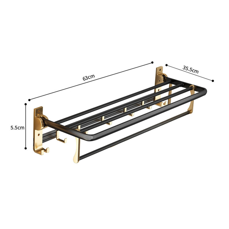 63cm Wall Mounted Double Pole Aluminum Towel Rack Black Gold Rust Proof