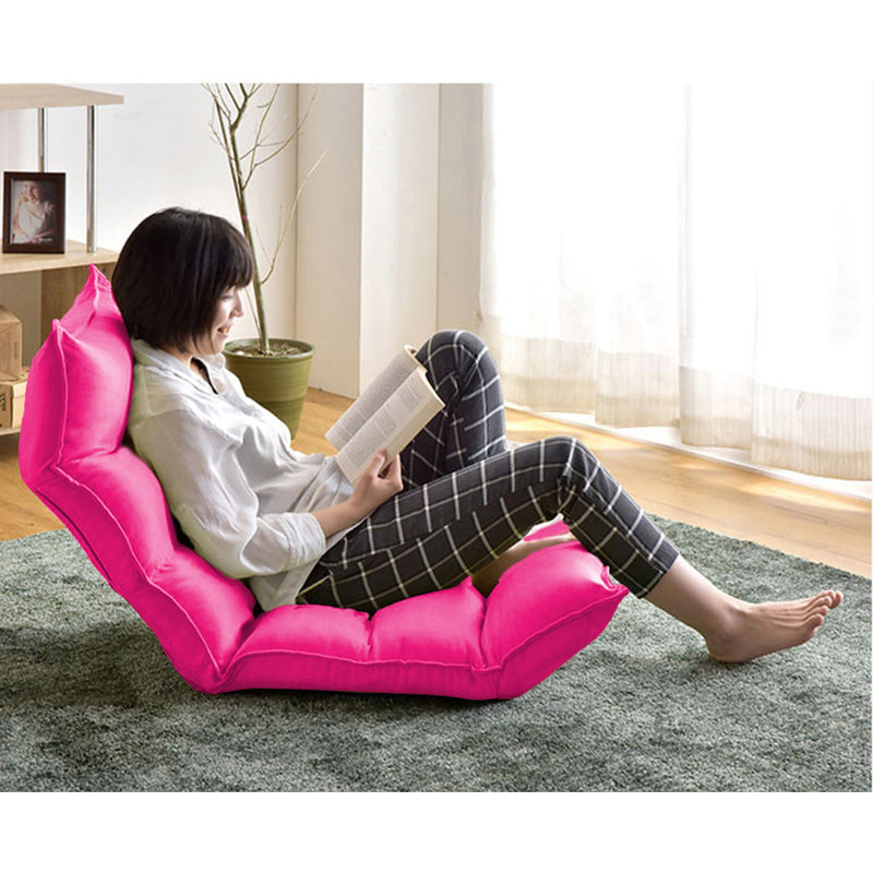 2X Foldable Suede Floor Recliner Chairs 130 x 53 x 13cm 5 Position Pink