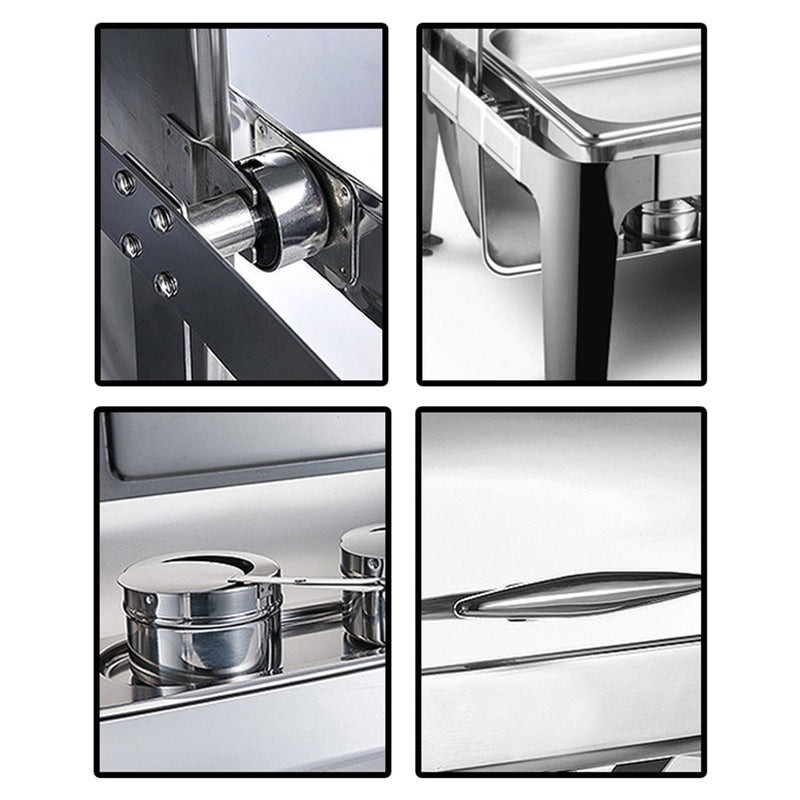 Double 6.5L Stainless Steel Roll Top Soup Tureen Chafing Dish Mirror Finish