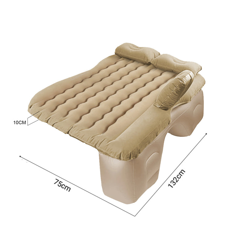2X Beige Inflatable Car Mattress Camping Air Bed PVC Flocking Travel Kit