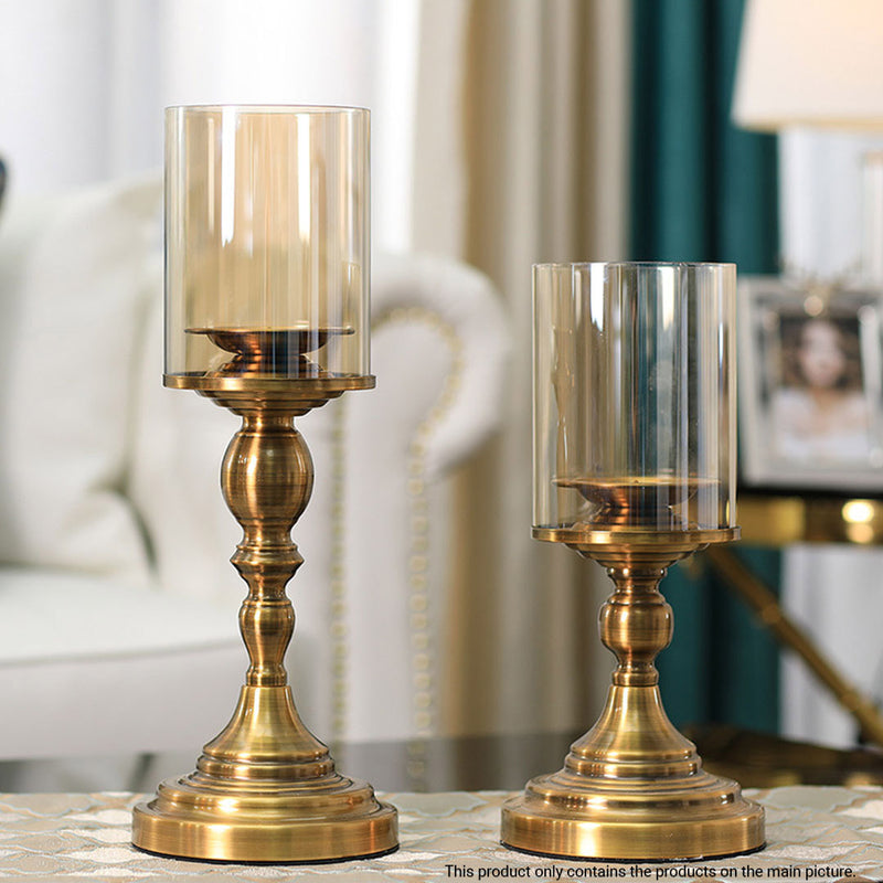 Gold 33.5cm Iron Glass Candle Holder Stand Elegant Home Decor Centerpiece