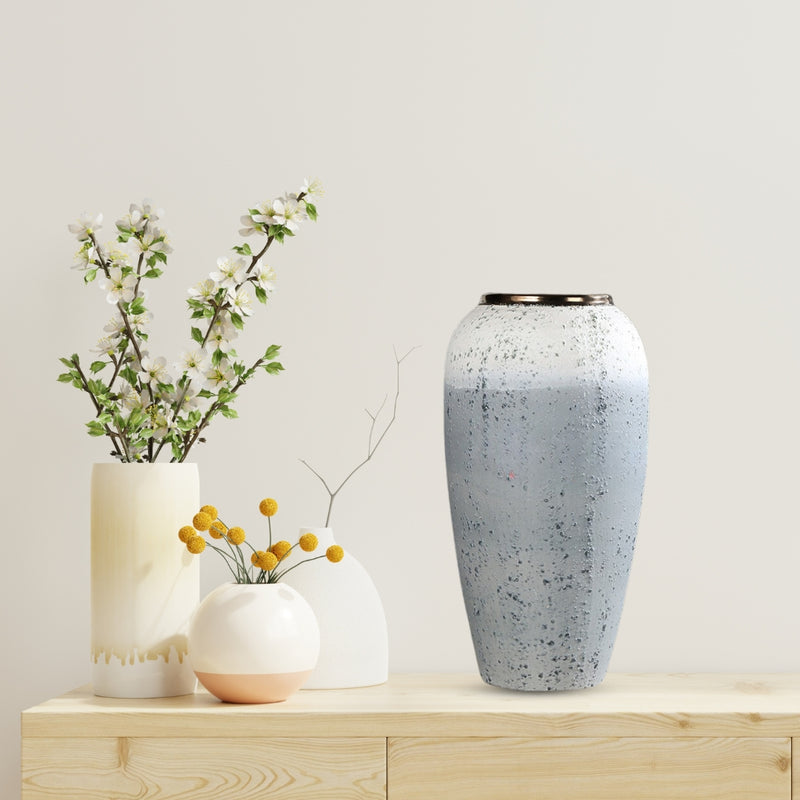 Medium White Grey Ceramic Flower Vase Elegant Home Decor 30x19cm Handcrafted