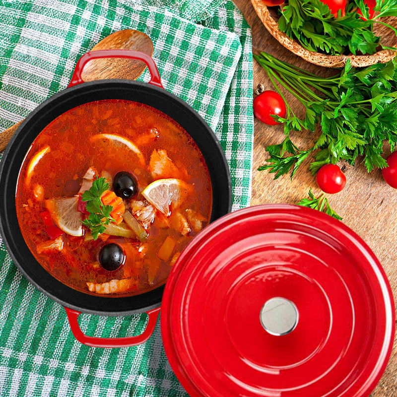 Cast Iron Enamel Casserole 26cm 5L Induction Ready Red With Lid