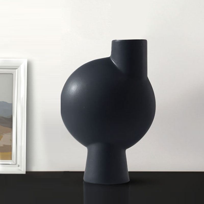 2X Ceramic Modern Abstract Vase 17.8x6.3x26.7cm Narrow Neck Black