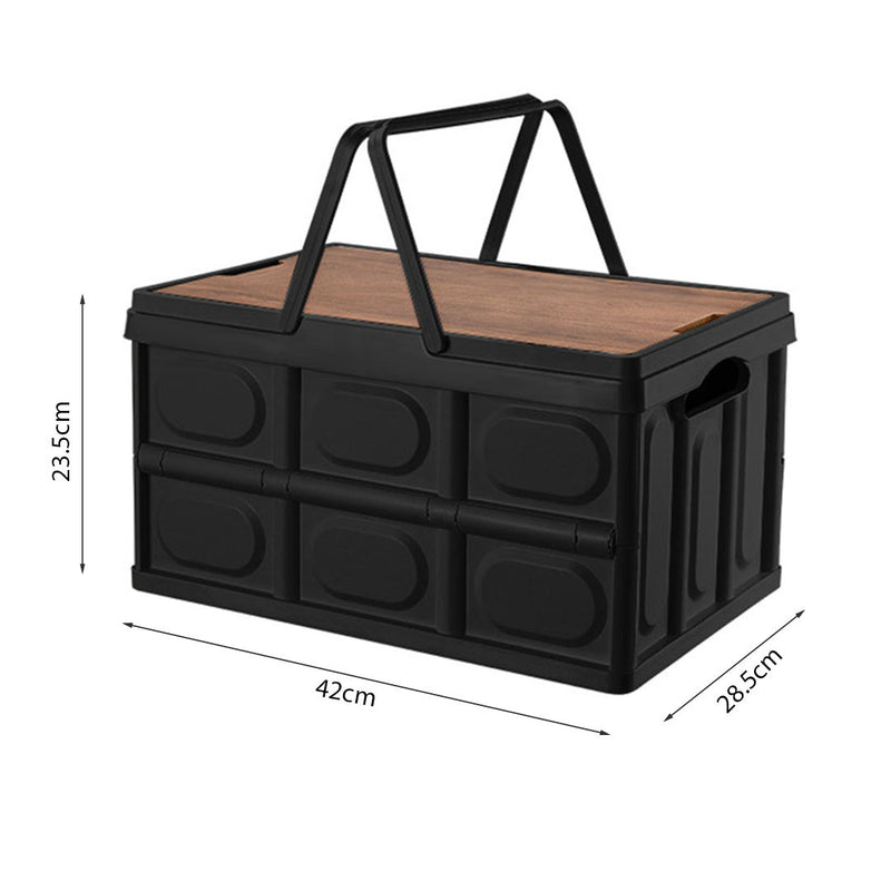 2X Black Foldable Storage Box 18L Plastic Crate Stackable Container with Handle