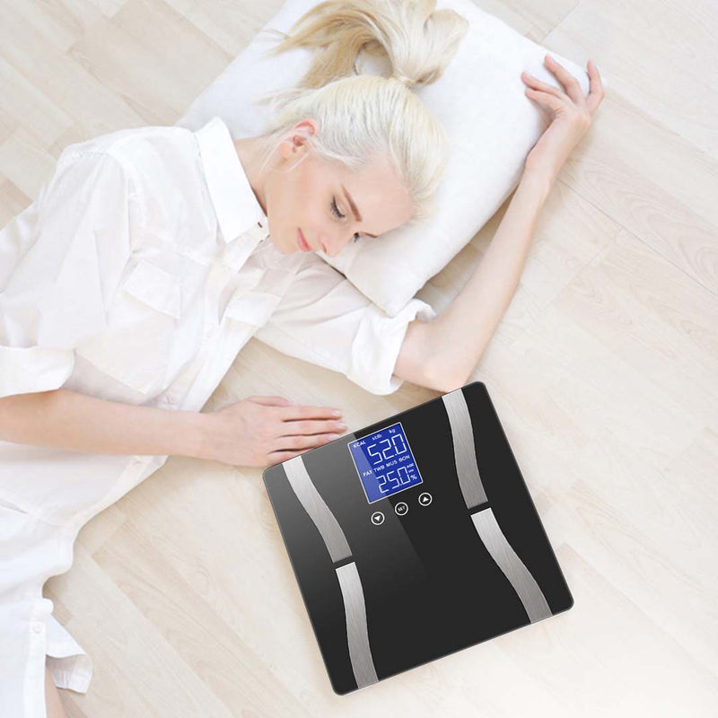 Glass Digital Body Fat Scale Lcd Display 180kg Capacity 8 Users 30x30cm Black