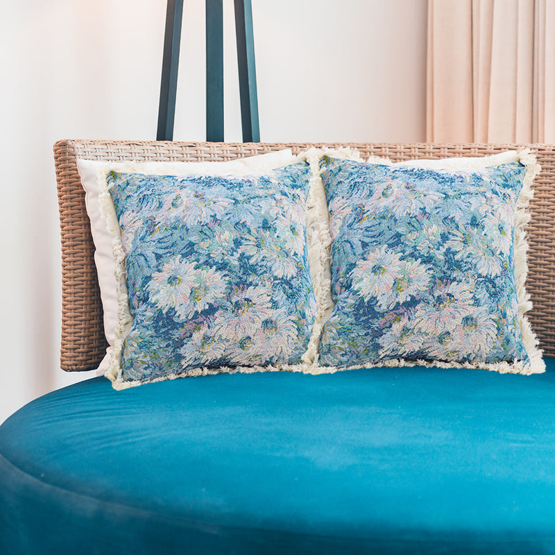 2X Multicolor Velvet Throw Pillow 45x45 Cm 15 Cm Thick Floral Shabby Chic