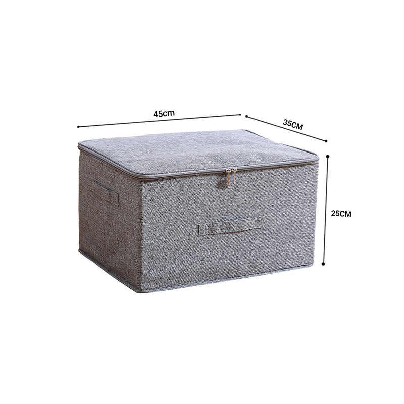 Large Grey Foldable Portable Storage Box 45x35x25cm Double Zipper Polyester