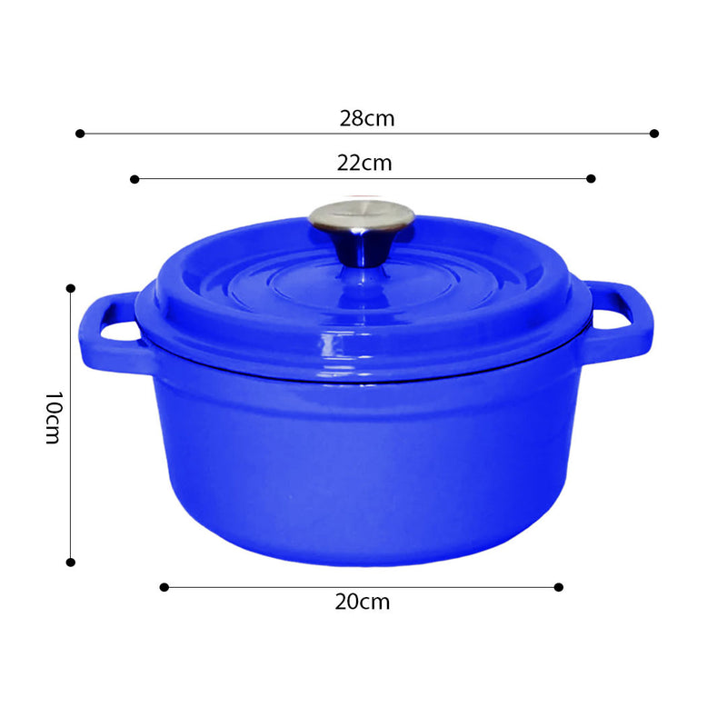 2X Cast Iron 24cm Enamel Casserole Pot With Lid Blue Dishwasher Safe 3.6L