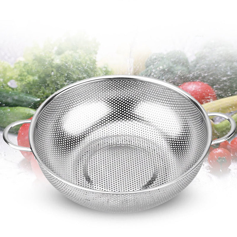 Stainless Steel Perforated Colander Set 19.5cm 22.5cm 25.5cm 2 Handle Fine Holes