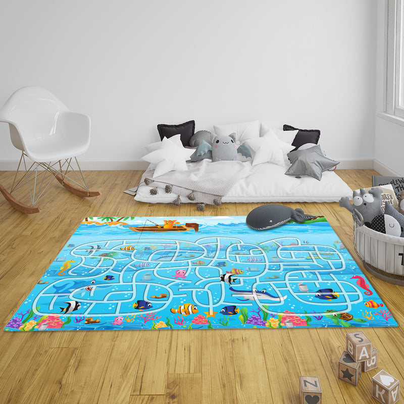 Kids Rug 120cm Street Map Play Mat Educational Nursery Bedroom Playroom Carpet