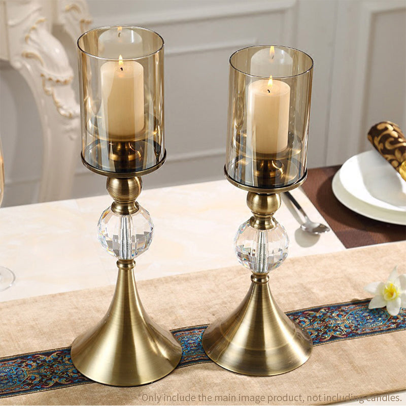 Glass Metal Candle Holder Stand 43cm 38cm Home Wedding Decoration Set of 2