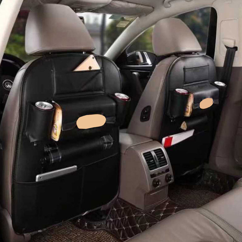 2X Pvc Leather Car Back Seat Organizer 50x65cm Multi Pocket Black