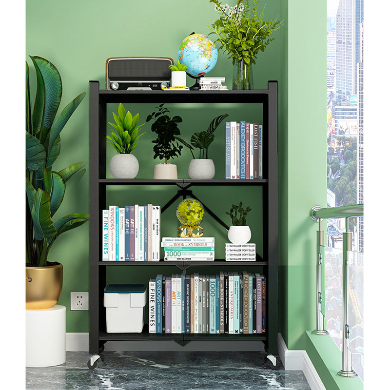 2X Black 4 Tier Foldable Carbon Steel Display Stand with Wheels Portable Shelves