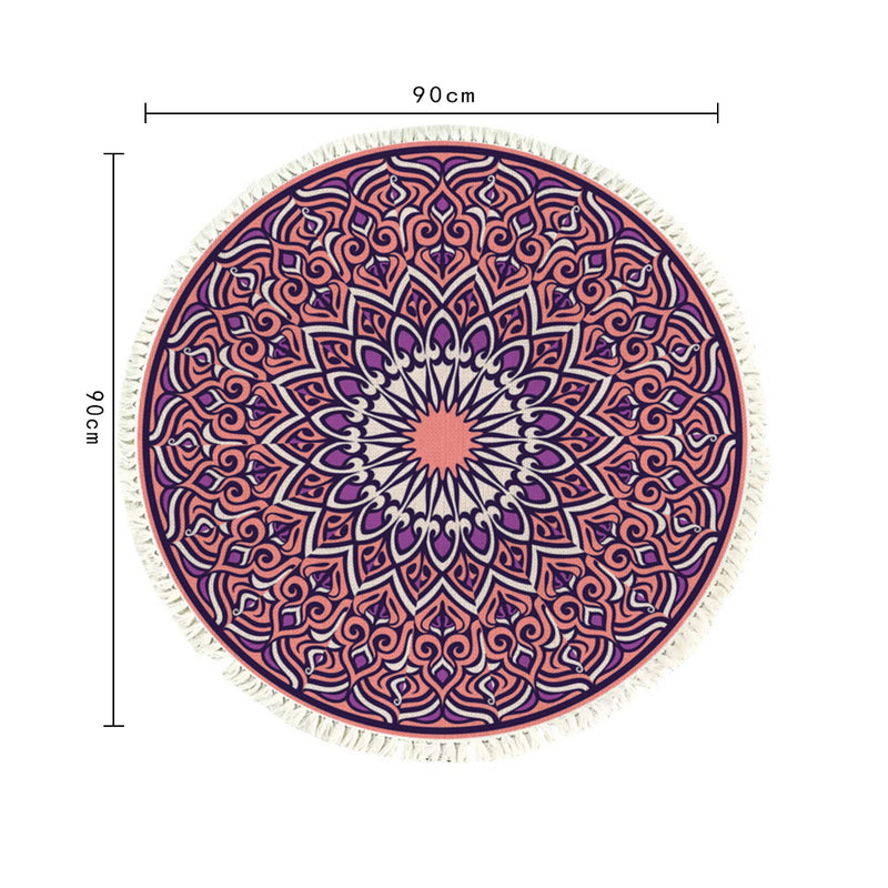 90cm Round Mandala Rug Polyester Anti Slip Purple Living Room Bedroom