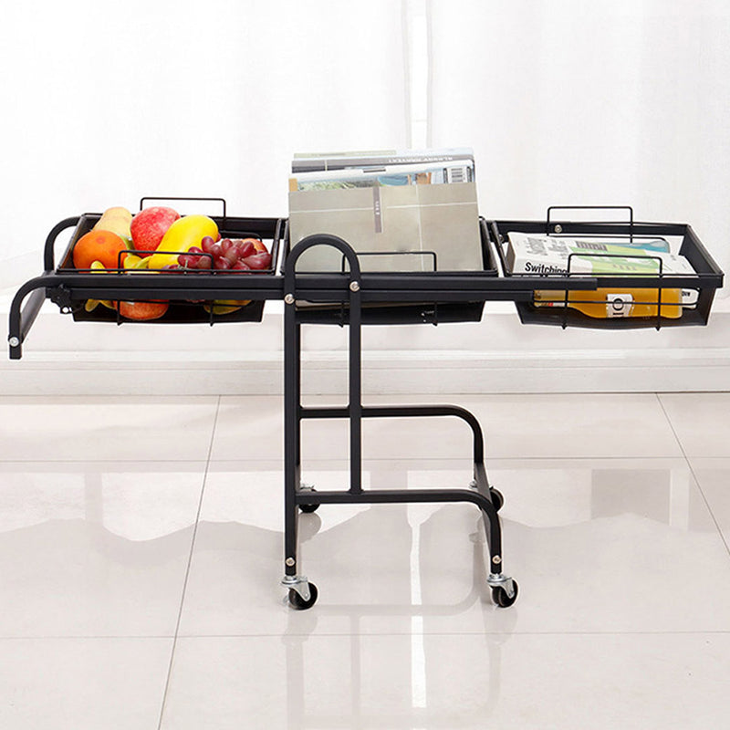 2X Kitchen Cart Carbon Steel Adjustable 3 Tier Shelves Black with Wheels