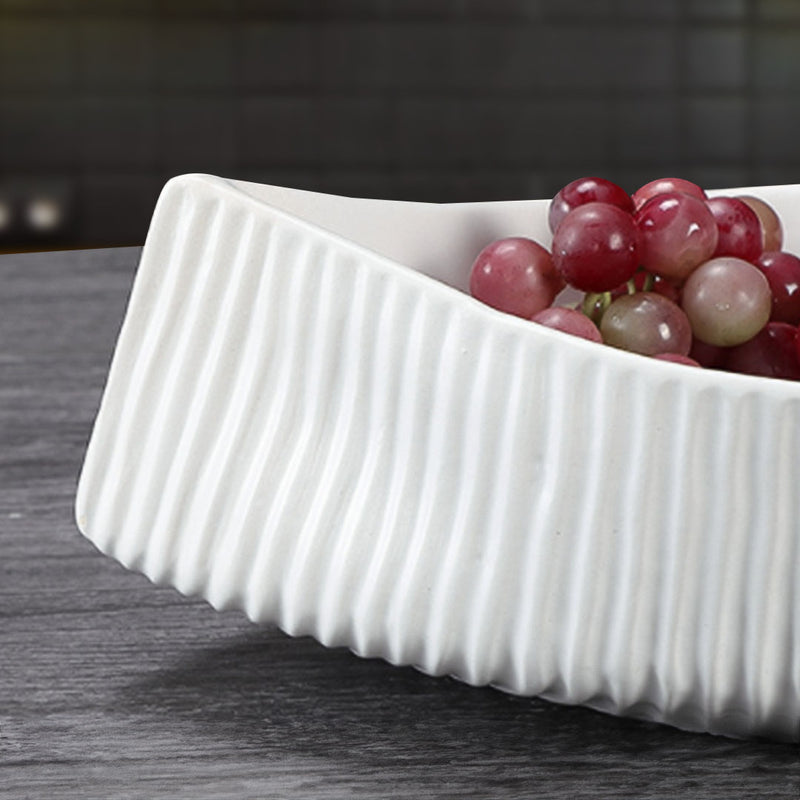 Ornament Boat Shaped Ceramic Plate 37x18cm White Serving Tray Kitchen Decor
