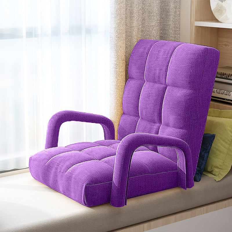 2X Foldable Adjustable Floor Recliner Chairs With Armrest Linen 135cm Purple