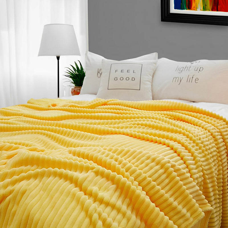 2X Yellow Thin Flannel Polyester Throw Blanket 200 X 230 Cm Lightweight