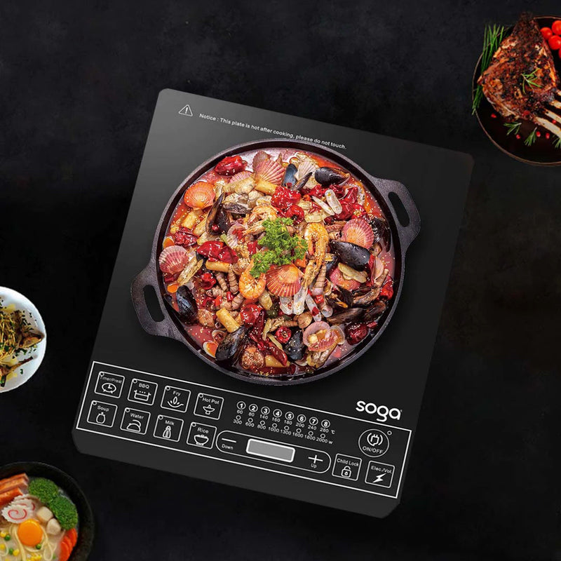 Electric Induction Cooktop 2000W and 28cm Stainless Steel Casserole Set