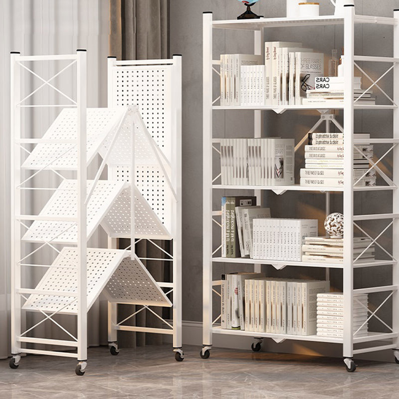 2X White 4 Tier Foldable Steel Shelves With Wheels Multi-Functional Storage Rack