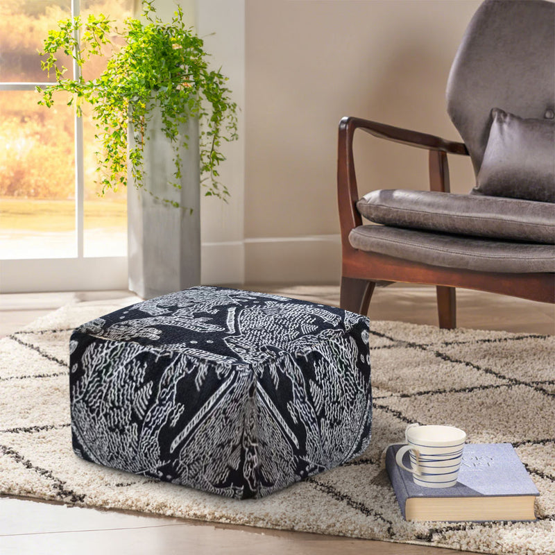 Squared Pouffe Velvet Cotton Blend 55x55x30cm Black Seat Cushion Footstool