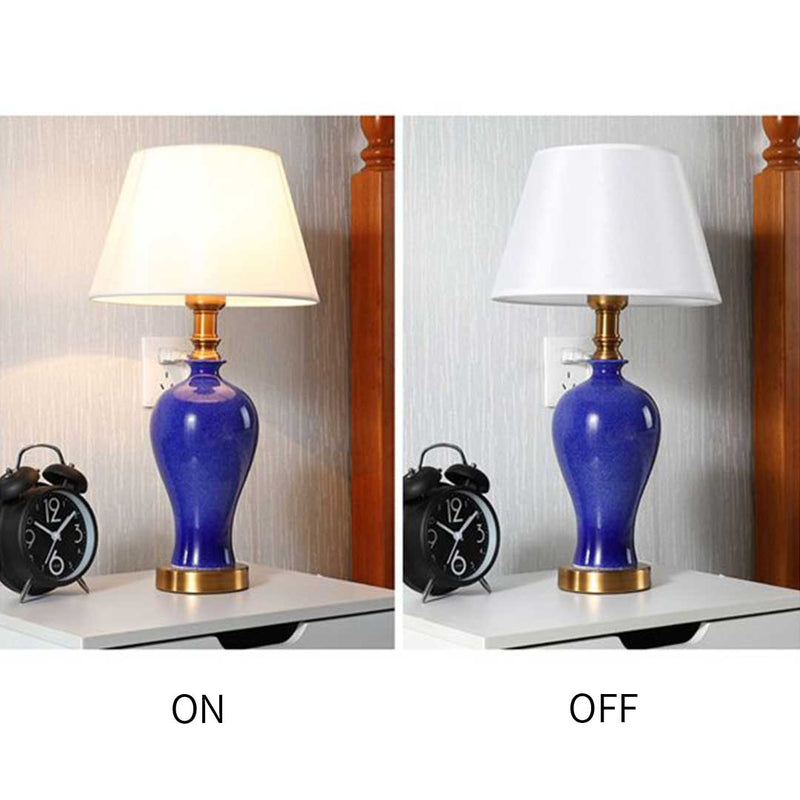4X Blue Ceramic Oval Table Lamp Gold Metal Base Fabric Drum Shade 46cm