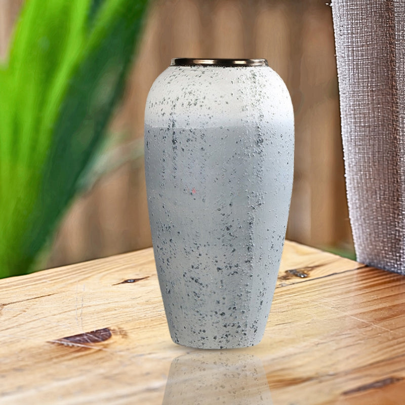 Large Ceramic Flower Vase 35x17cm White Grey Handcrafted