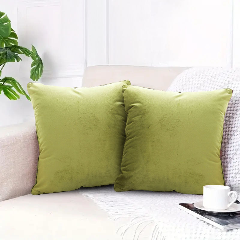 2X 45cm Green Velvet Square Throw Pillow Soft Plush Decorative Cushion