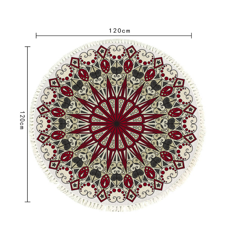 Round Mandala Rug 120cm Polyester Anti Slip Backing Plush Tassel