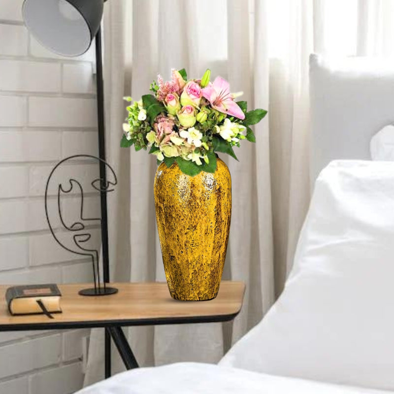 Large Yellow Ceramic Flower Vase 35x17cm Elegant Home Decor Living Room
