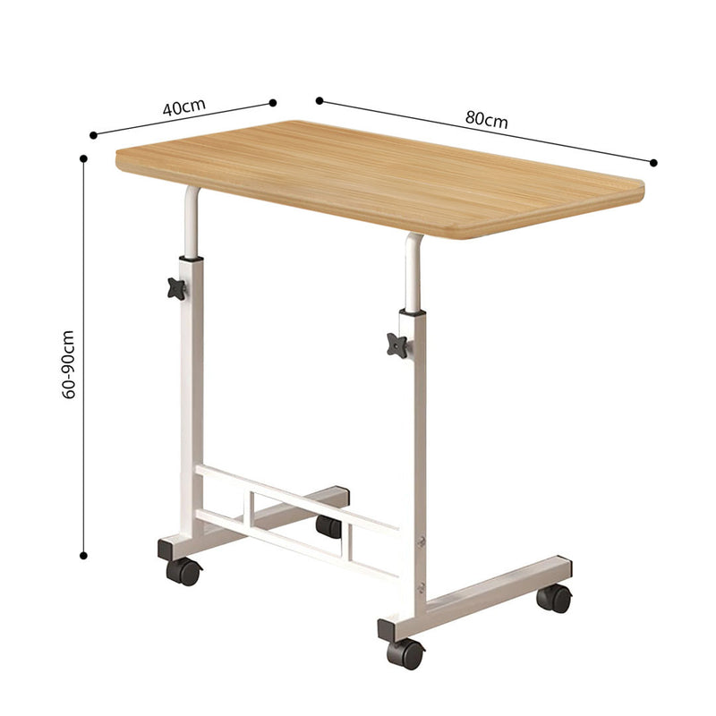 Walnut Bedside Table 40x80cm With Wheels White Metal Frame Laptop Desk