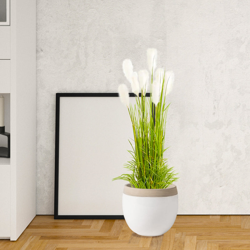 4X 150cm Wheat Plume Artificial Grass With Black Metal Planters Faux Moss Green