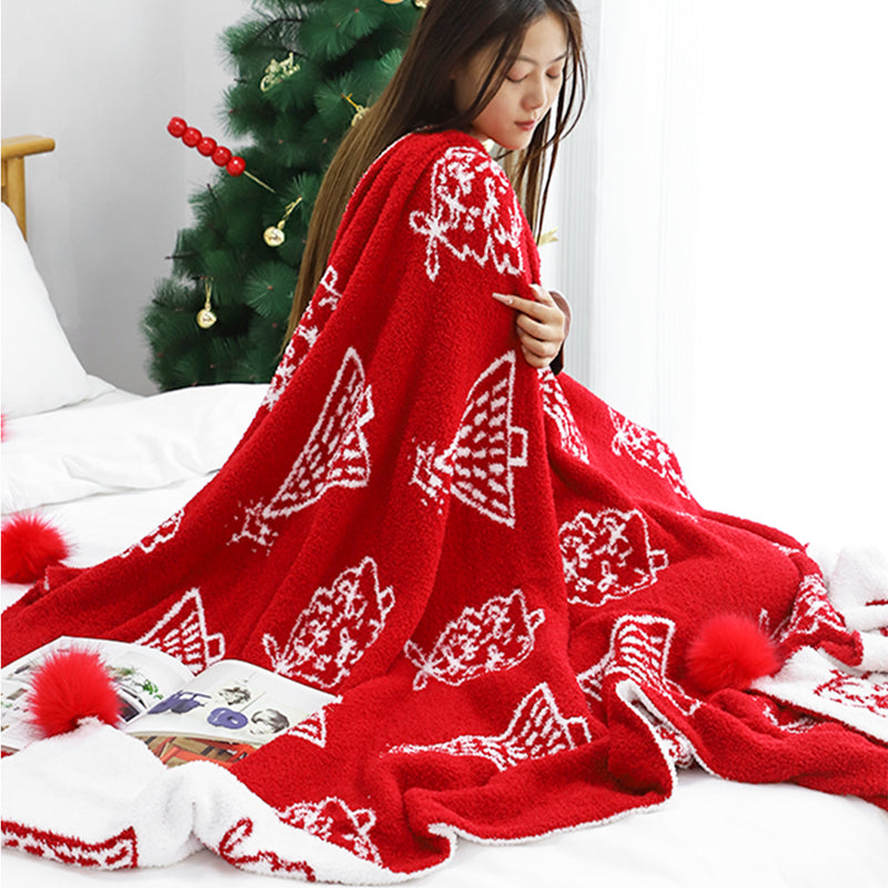 Christmas Throw Blanket 130x180cm Red Fleece Cozy Soft Festive Tree Decor
