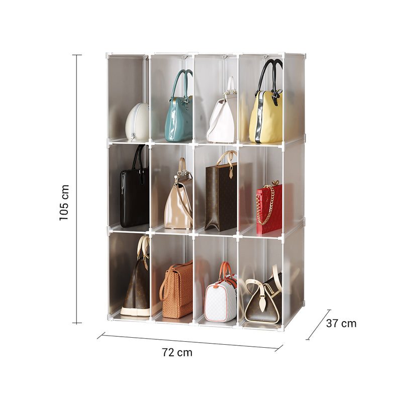 3 Tier 12 Cube Polypropylene Bag Organizer Foldable Portable Transparent