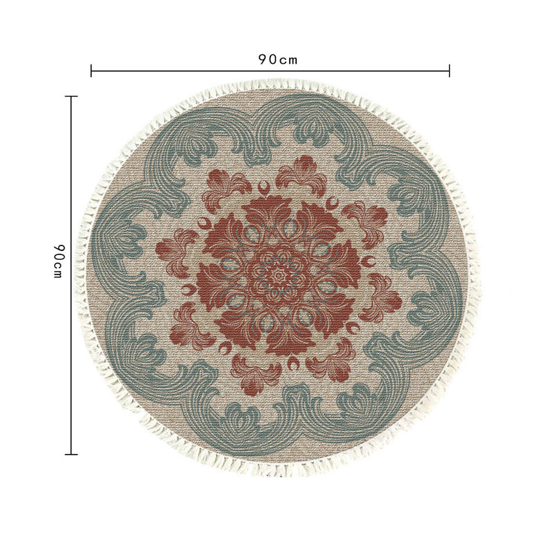 Mandala Boho Round Area Rug Polyester 90cm Anti Slip Multicolor