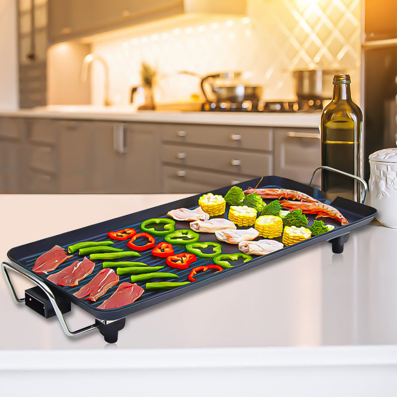 48cm Electric Teppanyaki Grill Non Stick Dual Surface 1800W Black 3 To 5 Person