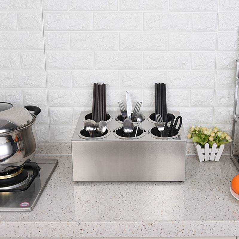 2X 18/10 Stainless Steel Commercial Rectangular Cutlery Holder 6 Holes
