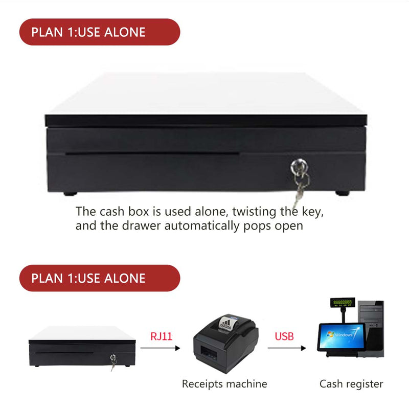2X Heavy Duty Electronic Cash Drawer 4 Bills 8 Coins USB Black Slot18.1 Inch