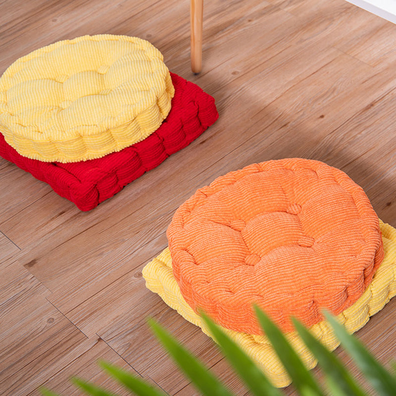 4X Yellow Corduroy Square Plush Tufted Seat Cushion 50x50x8cm PP Cotton
