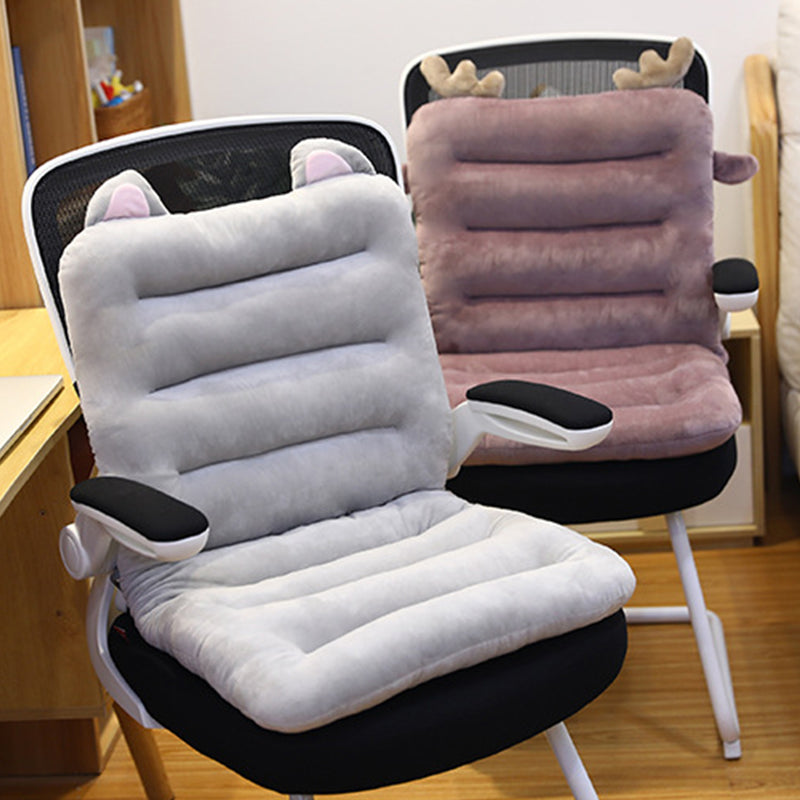 Grey Siamese Cushion With Cat Ears Office Chair Back Waist Support Decor 80cm